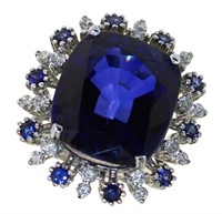 14kt Gold 23.35 ct Cushion Sapphire & Diamond Ring