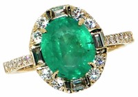 14k Gold 2.71 ct GIA Oval Emerald & Diamond Ring