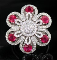 18kt Gold 4.06 ct Natural Ruby & Diamond Ring