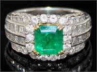 Platinum/Gold 2.90 ct Natural Emerald/Diamond Ring
