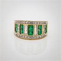14K Gold 1.50 ctw Diamond Emerald Ring Band