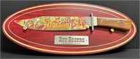 ROY ROGERS BOWIE KNIFE W/ OVAL WOODEN PLAQUE