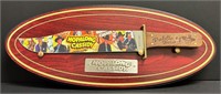 HOPALONG CASSIDY BOWIE KNIFE W/ OVAL WOODEN PLAQUE