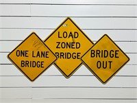 (3) Metal "Bridge" Road Signs