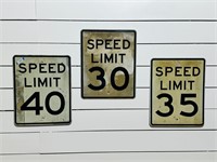 (3) Vintage Metal Speed Limit Signs