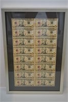 $10 -- 16-Note Uncut US Currency Sheet Framed