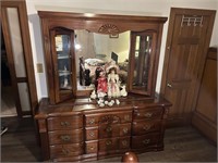 Solid Wood 9 Drawer Dresser and Mirrored Hutch