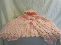 Hand Crocheted Pink Baby's Capelet with Hood