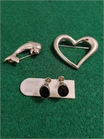 Sterling Onyx Earrings, Napier Dolphin Pin & 1more