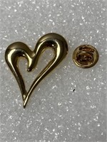 Vtg Heart Pin - Art Deco Design GP 1 1/2"