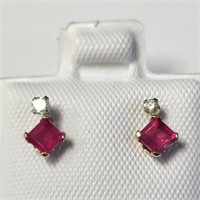 $500 10K  Ruby(0.44ct) Diamond(0.06ct) Earrings
