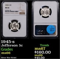 NGC 1945-s Jefferson Nickel 5c Graded ms66 By NGC
