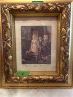 Pair or ornate French prints in gold frames