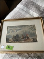 Antique stagecoach print in frame