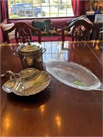 Pair of serving trays and metal bucket