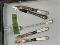 Sterling silver fork & Assorted butter knives
