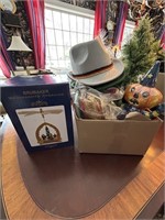 Assorted holiday items and hats
