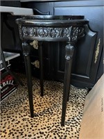 Ornate wooden table w/ painted marble top