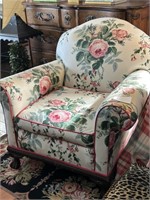 Pair of upholstered arm chairs w/ball & claw ft.