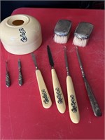 Early shaving accessories with sterling brushes