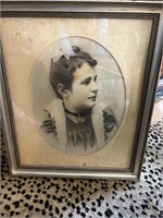 Framed sketch of Victorian young woman