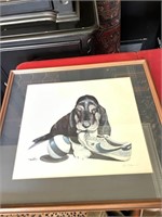Signed Tom Jones print of Basset dog