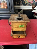 Antique coffee grinder with drawer