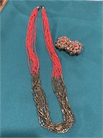 Orange beaded necklace with bracelet