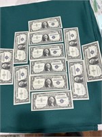 Set of 12 1957 silver certificates