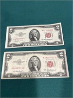 Pair of 1953 $2 red certificate notes