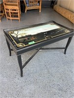 Wooden coffee table with painted hunting scene
