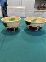 Pair of Watt pottery bowls with apples