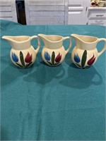 Watt pottery 3 tulip small pitchers