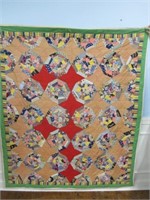 EARLY PATCHWORK QUILT GREEN BORDER