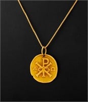 18K Yellow Gold Chi Rho Pendant Necklace