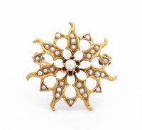 14K Yellow Gold Seed Pearl Brooch