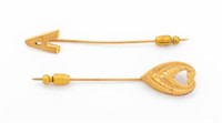 14K Yellow Gold Stick Pin Set, 2 Pieces