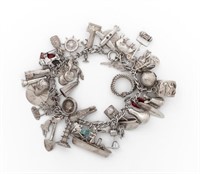 Sterling Silver & Enamel Ornate Charm Bracelet