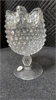 Clear hobnail compote 7.5”