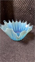 Blue opalescent bowl 4.5 “
