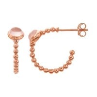 14K Rose Gold Rose Quartz-Set Bead Hoop Earrings
