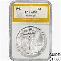 1987 American 1oz Silver Eagle PGA MS70
