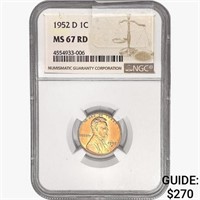 1952-D Wheat Cent NGC MS67 RD