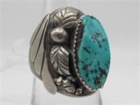 SILVER RING NAVAJO TURQUOISE STONE RING SZ 10