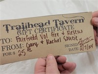 $25 gift certificate Trailhead Tavern Fairfield NE
