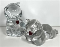 Fenton Glass Teddy Bears w/ Ruby Red Birthstone