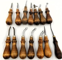 14 Wood Handle Leather Working Tools