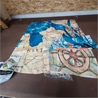 Qty 2 Pirate Treasure Map Decor Shower Curtain