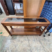 Wood table with glass top, 57" Width