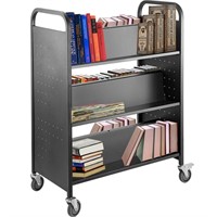 3 Flat Shelves Rolling Book Truck Library Cart